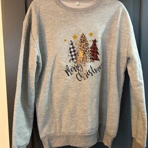 Gray Christmas Sweatshirt with Festive Trees
